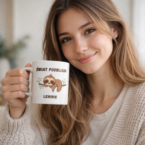 Kubek z leniwcem Świat podbijam leniwie